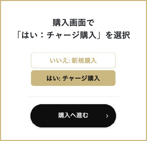 購入画面で「はい：チャージ購入」を選択