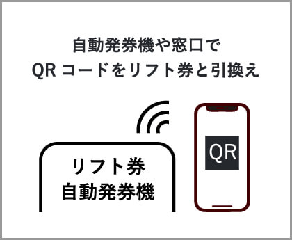 ⾃動発券機や窓⼝でQRコードをリフト券と引換え